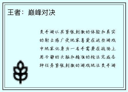 王者：巅峰对决