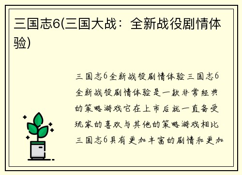 三国志6(三国大战：全新战役剧情体验)